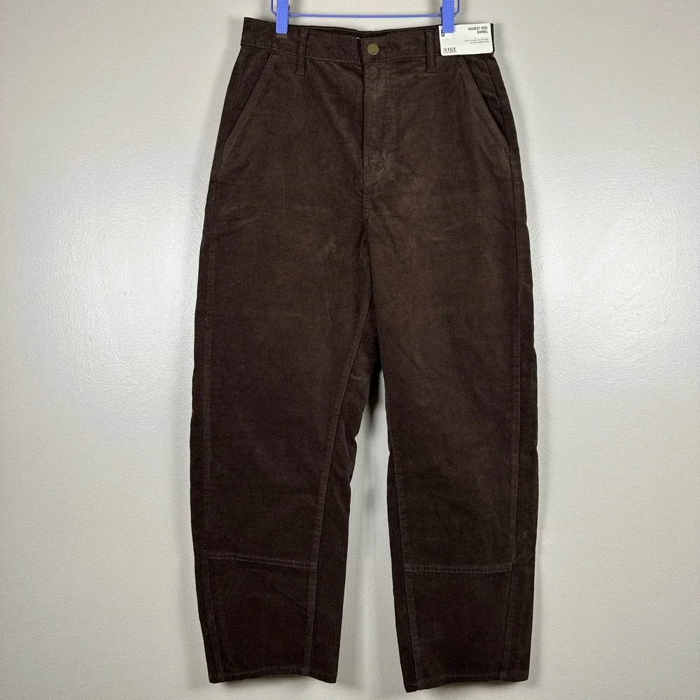 a.n.a Women's 6 Highest-Rise Barrel Pants Brownie Corduroy Tapered Leg NEW